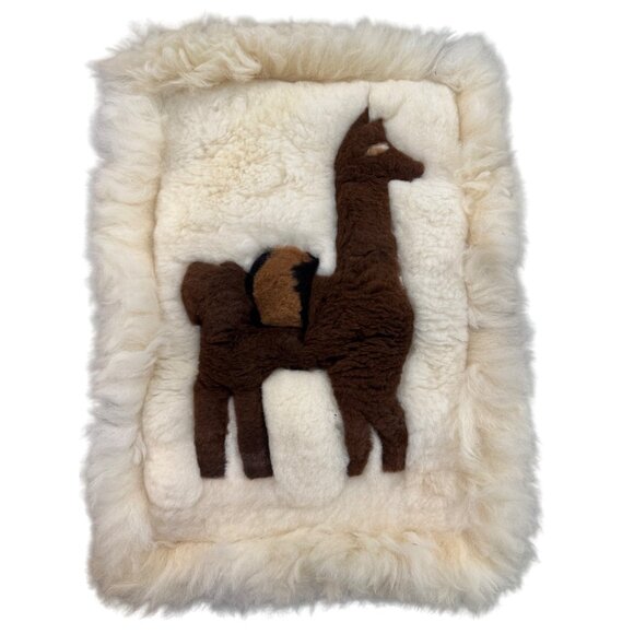 Alpaca Wool Handmade Wall Hanging 22"x16" Brown & White Accent - Picture 7 of 8